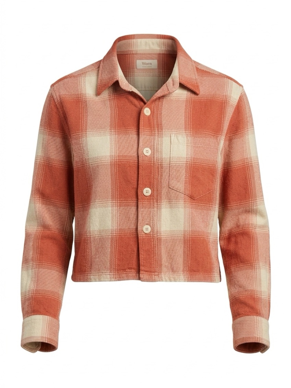 MOTHER Women’s XS Rust Cream Plaid Cropped Button-Up Shirt 100% Cotton - Picture 4 of 11